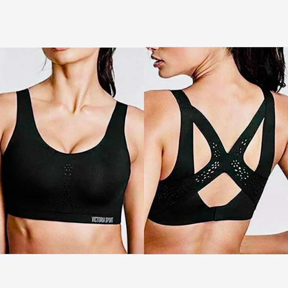 Victoria's‎ Secret Angel Max Black Silver Stars  Sport Workout Bra Sz 34 DDD